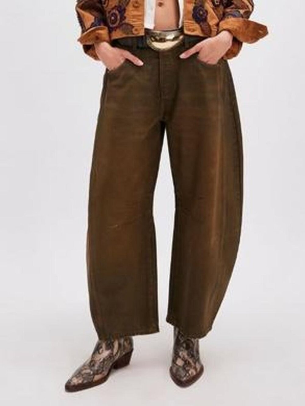 Free People Women's Brown-washed Barrel Jeans